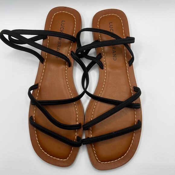 Lucky Brand LK-Bizell Strappy Flat Sandal Elastic Strap Black 9 - Picture 3 of 7